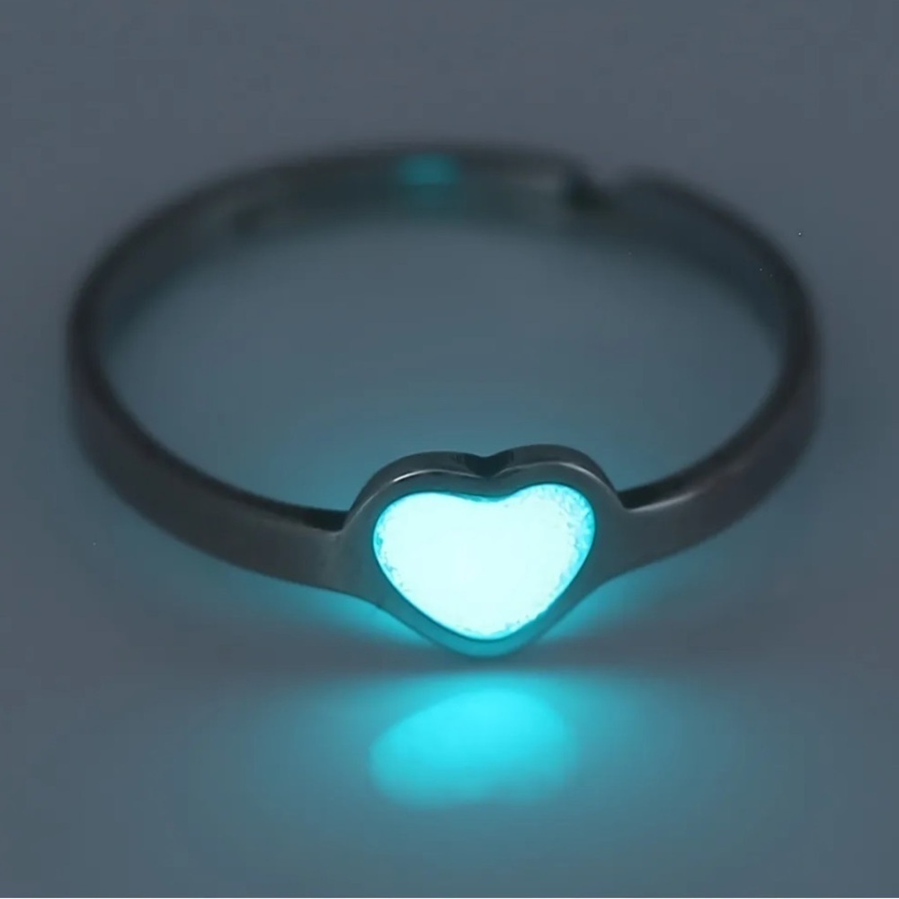 3/$25 Glow In The Dark Heart Adjustable Ring Stainless Steel Silver Tone